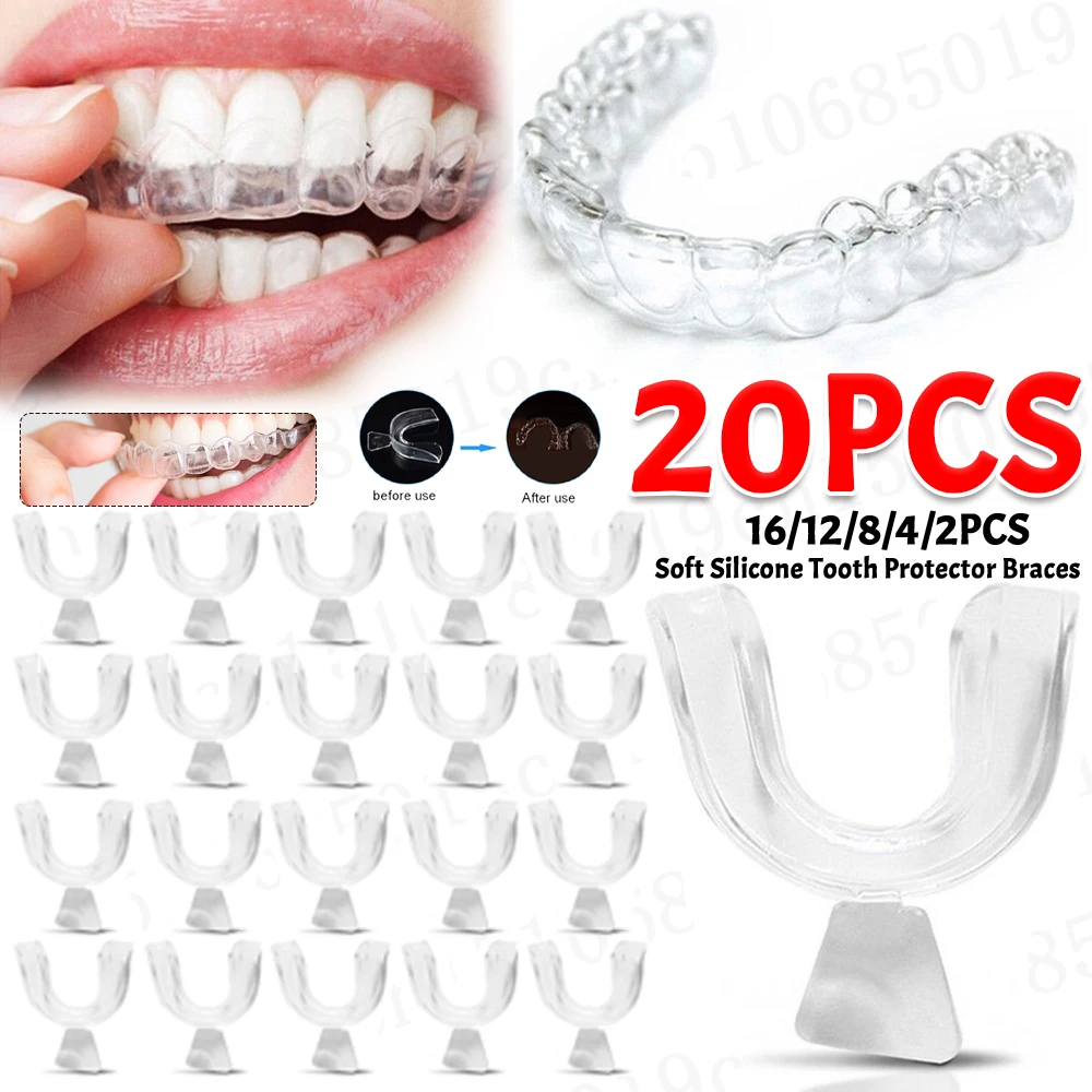 20-2 pçs silicone protetor de boca bandeja para bruxismo moagem não-ronco dentes branqueamento proteção protetor de dentes noite guarda