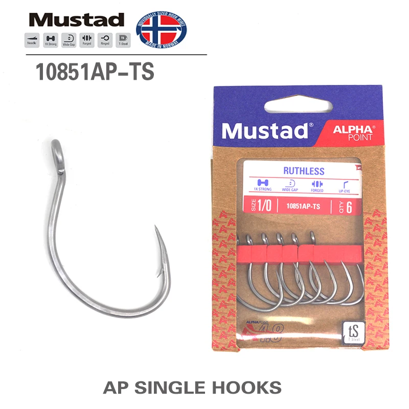 2024 New MUSTAD Slow Shake Single Hook 10851AP-TS, Hook Ring, Super Rust Resistant, 1x Reinforced, Outdoor Fishing