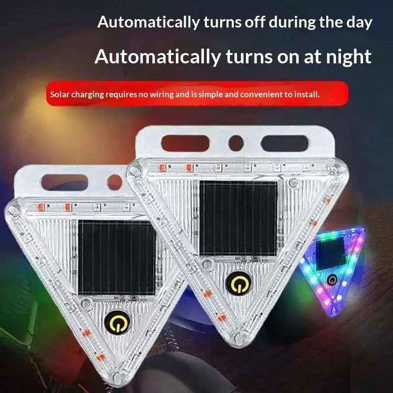 Solar-Powered Triangle LED Warning Light Car Night Safety Flashing Led Light Car Warning Lamp Anti-Collision Wide Tail Light