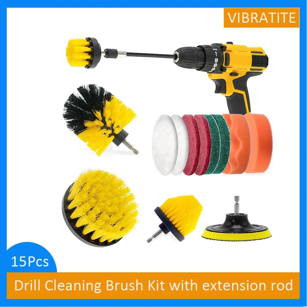 

15 Pcs Drill Cleaning Brush Kit, with Scrub Pads & Sponge, Power Scrubber Brush, for Bathroom, Floor, Tub, Car, Grout, Tile