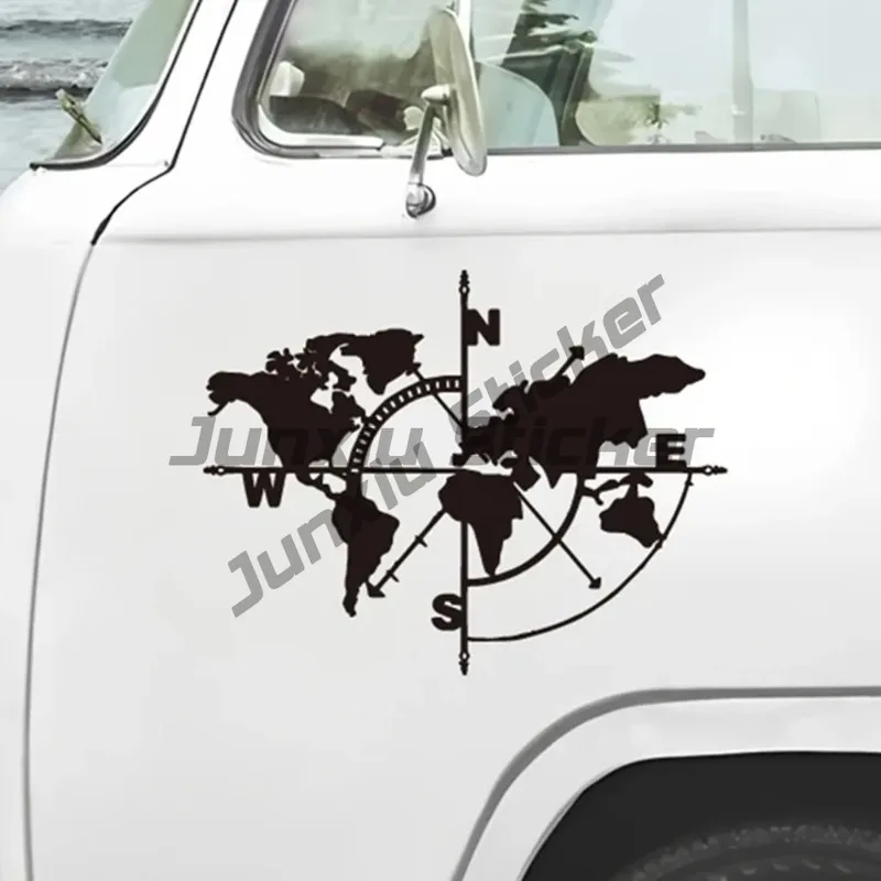 

Compass World Map Vinyl Decal, Outdoor Travel Adventure Sticker for SUV Truck RV, Removable Window Body Auto Decor