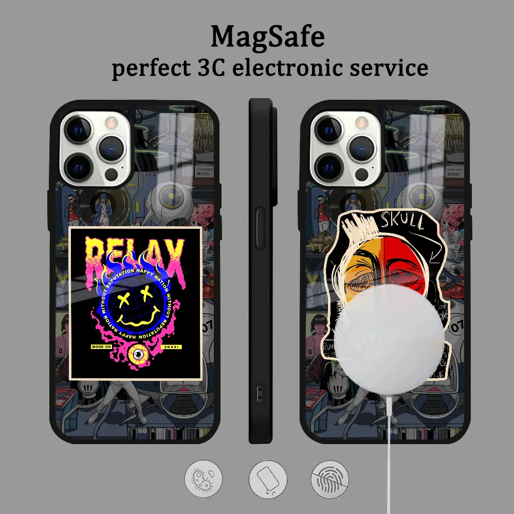 Street Fashion Trend Smiling Face Phone Case For IPhone 16 15 14 13 12 11 Pro Max Plus Mini Magsafe Mirror Wireless Magnetic Cov