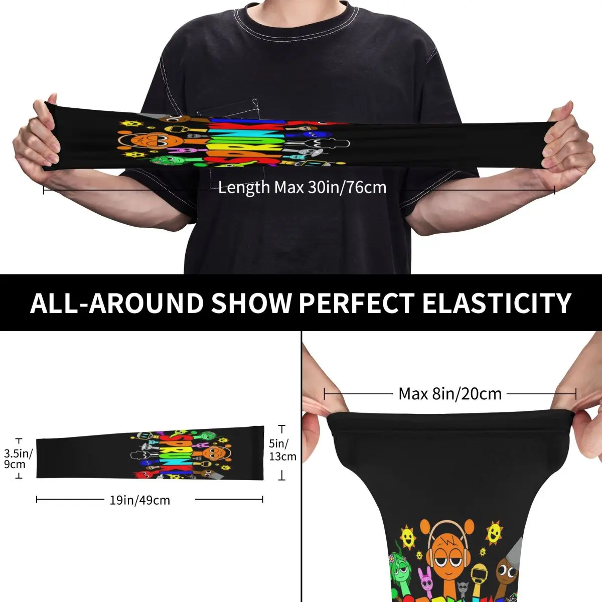 لعبة Sprunki Incredibox (11) أكمام أذرع تبريد خارجية من الشمس فوق البنفسجية غطاء حماية صيفي من الحرير الجليدي لركوب الدراجات وأكمام وشم