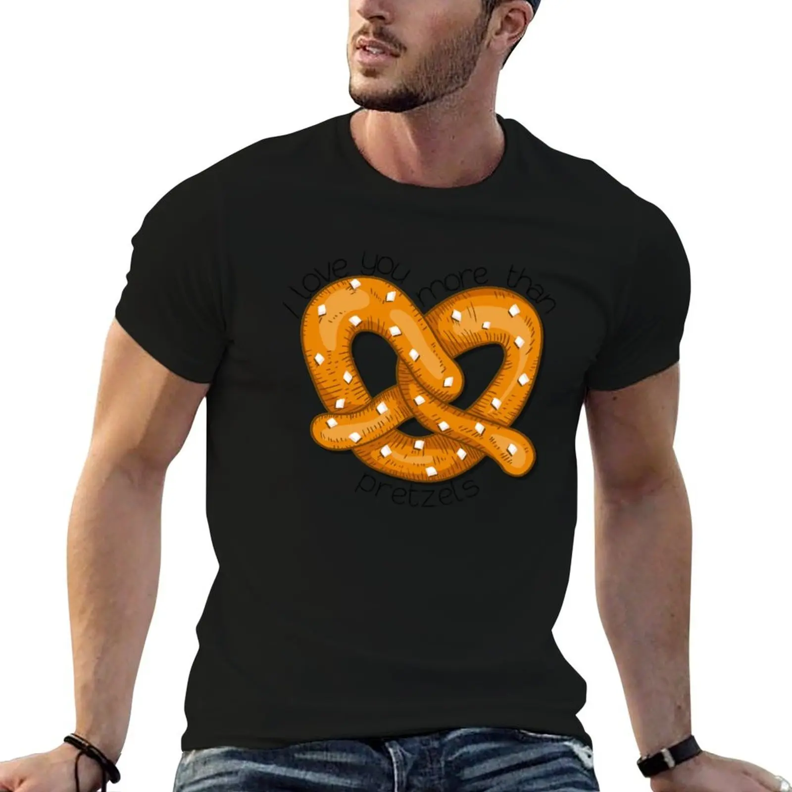 I love you more than pretzels T-Shirt sweat anime tshirt t shirts for men cotton