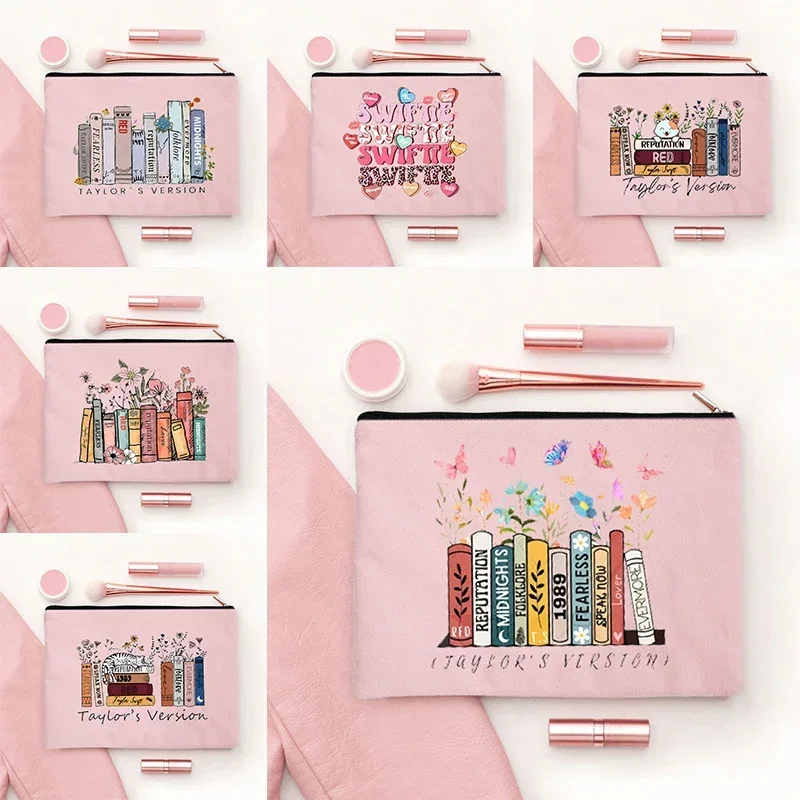 

Taylor's Version Makeup Clutch Bookshelf Pattern Cosmetic Bag Gift for Fans Music Enthusiast Travel Toilet Lightweight Organizer