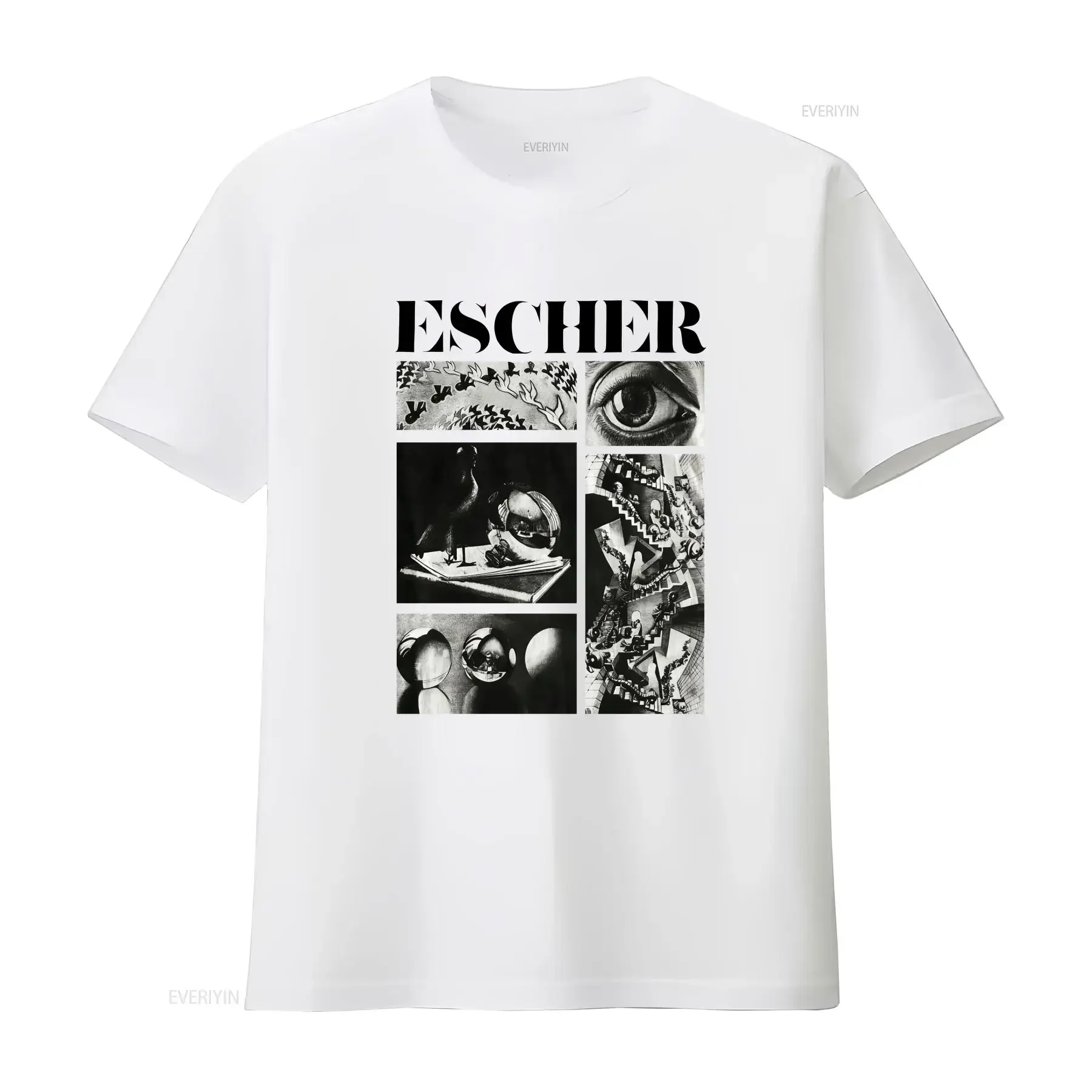 00s MC Escher L T shirt White Vintage vintage Washed Versatile designer clothes Casual Unisex Top For Everyday Wear Stylish