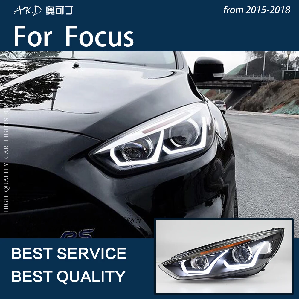 Car Lights for Ford Focus 2015-2018 LED Auto Headlight Assembly Upgrade Bifocal Lens Blink Signal Lamp Hot Sale Tool Accessories