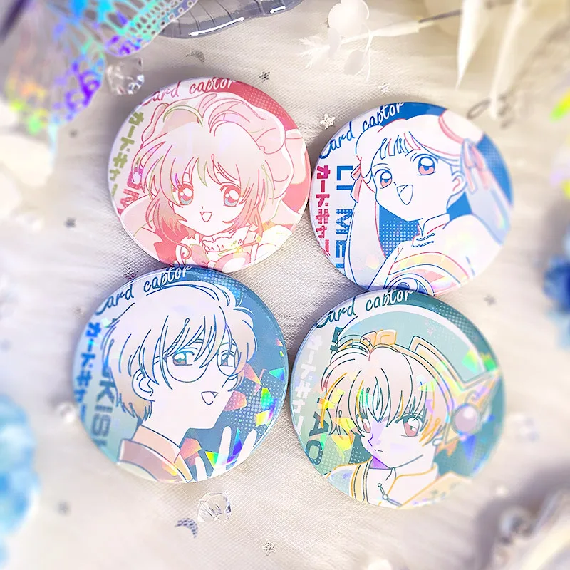 58mm Laser Badge Anime Peripheral Products KINOMOTO SAKURA CERBERUS LI SYAORAN Back To School Anime Exquisite Present for Friend