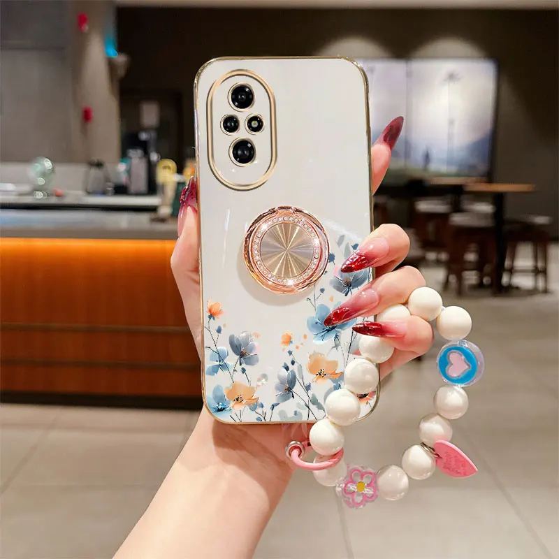 حبة حزام الحبل لطيفة الأزرق زهرة حامل هاتف حافظة لهاتف هواوي الشرف 9X Pro 60 70 80 90 100 200 300 Pro Ultra Y9s