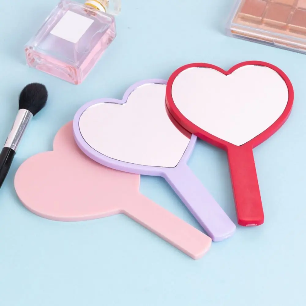 Carry Around Cute Heart Handle Mirror Compact Personalized Love Makeup Mirror High Definition Sweet Vanity Mirror Dressing