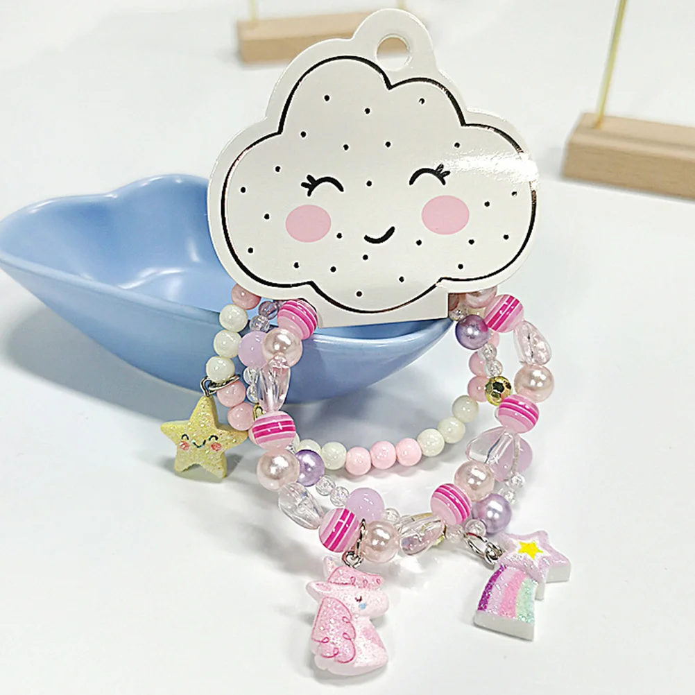 

4Sets Children's Elastic Beaded Bracelets Bright Plastic Girls Party Dress Up Toddler Bracelet Jewelry Gifts Beaded Bracelets