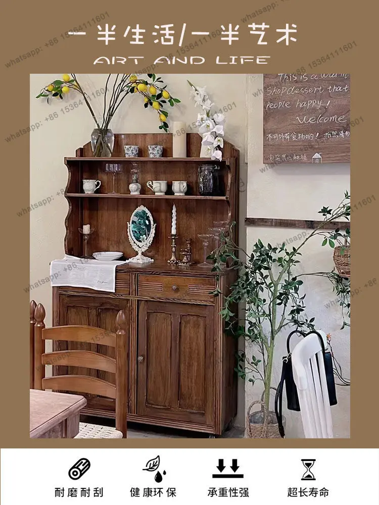 

French retro storage wine cabinet high-end cafe solid wood side cabinet