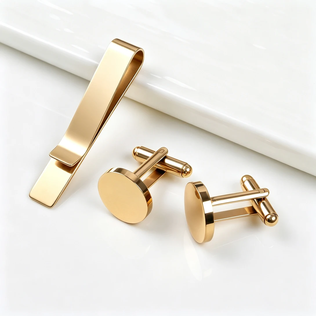 3세트의 클래식한 둥근 모양의 커프스 버튼과 넥타이 바 - Tie Clip Bar Set Stainless Steel 리뷰 및 가격