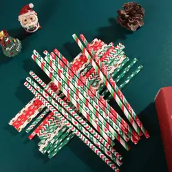 25pcs Christmas Paper Straws Snowflake Drinking Straw Merry Christmas Decorations for Home Xmas New Year Party Supplies