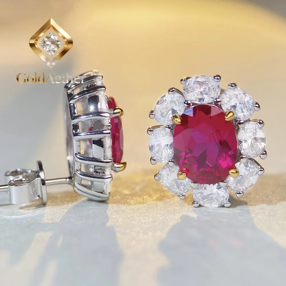 

GoldAether Luxury Solid Platinum PT950 Women's Moissanite Earrings Full Diamond Aquamarine Earrings in Europe and America