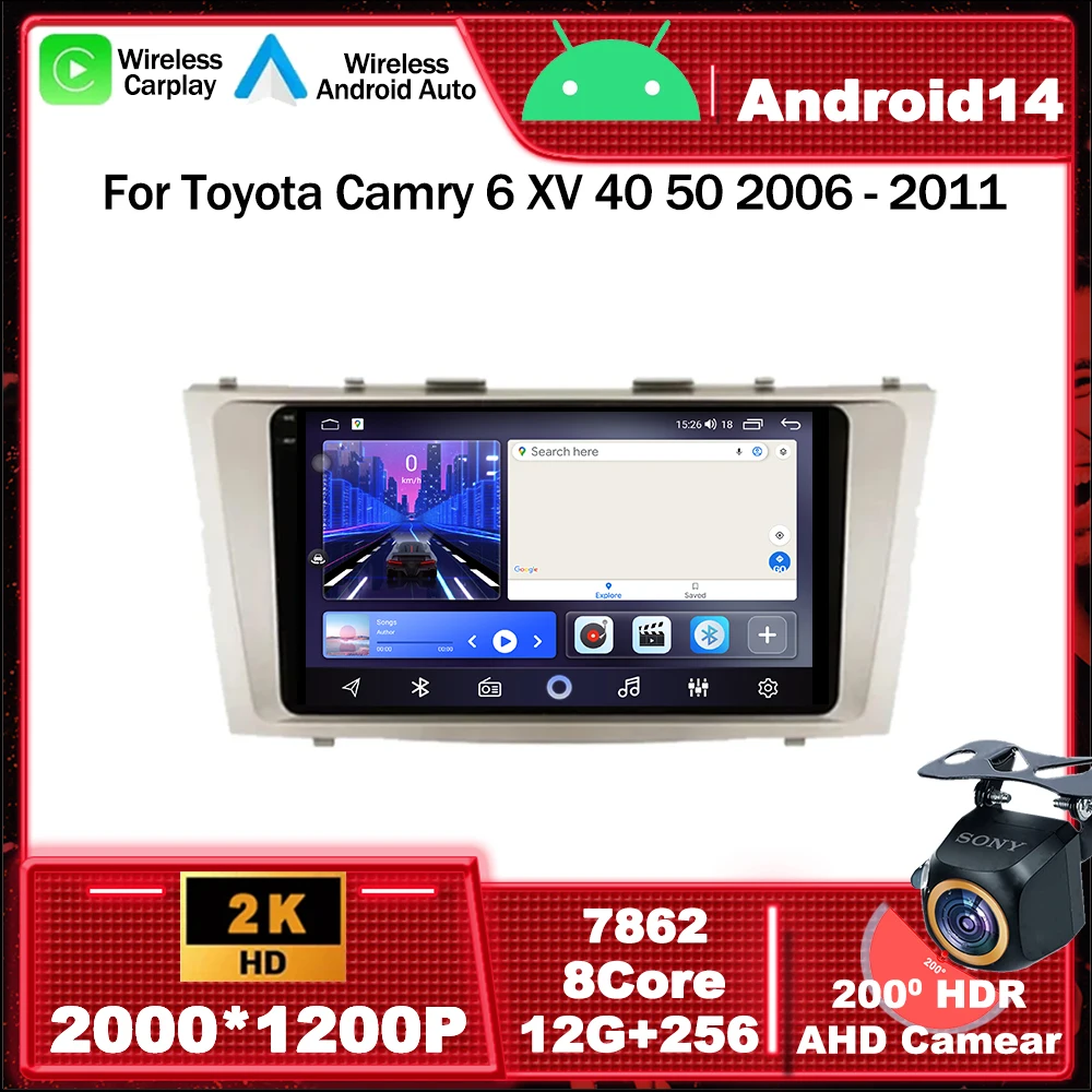 

Автомагнитола на Android 14, мультимедийный видеоплеер, навигация GPS для Toyota Camry 6 XV 40 50 2006 - 2011 4G WIFI DSP RDS No 2 din dvd