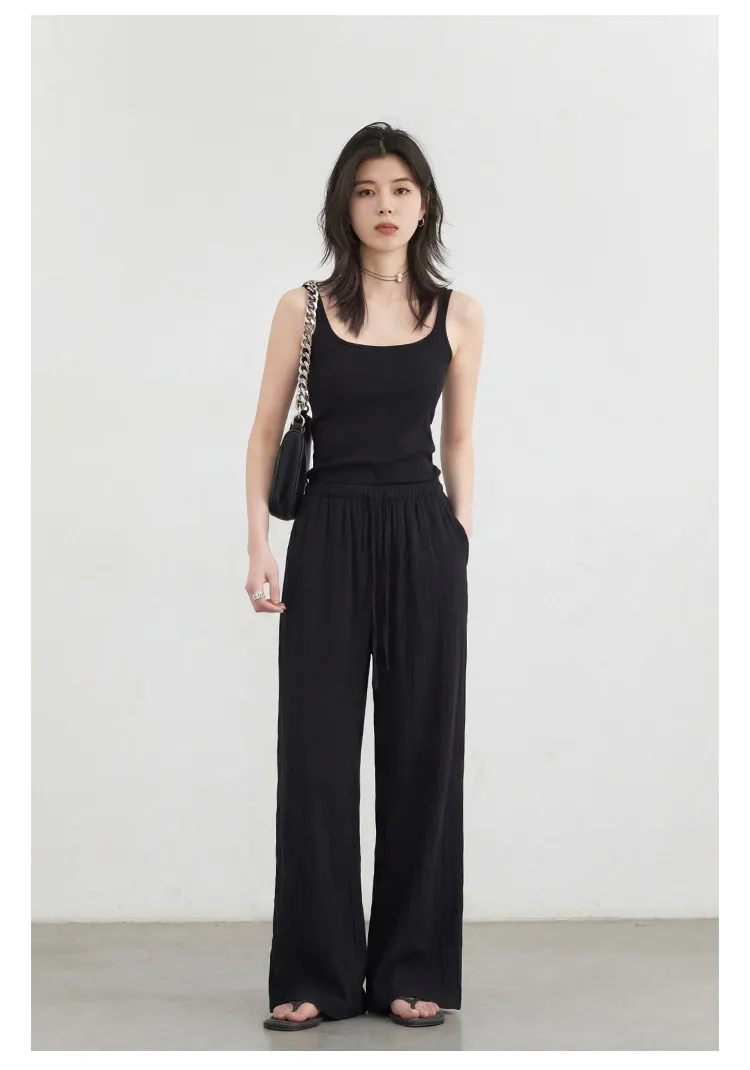 CHIC VEN New Women Pants Solid Loose Casual Wide Leg Pant Elastic Waist Female Thin Trousers Pleated Spring Summer 2026