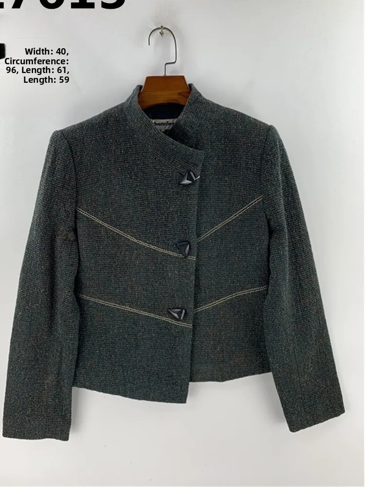 

Vintage Briti Sle Long Sve Color Outerwear Slimming Effect Lady's Faion Outerwear Button Detail Tailored Look