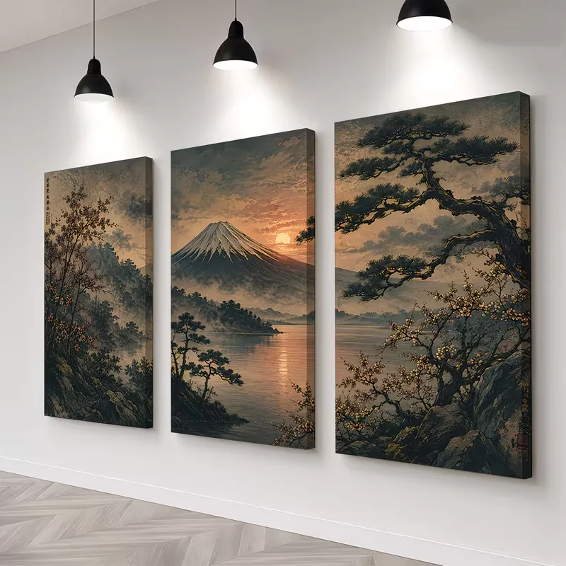 DIY 3Pcs Set Diamond Art 5D Diamond Painting Jewelry Cross Stitch Mountain Lake Trees Sunset Landscape Mosaic Diamond Embroidery