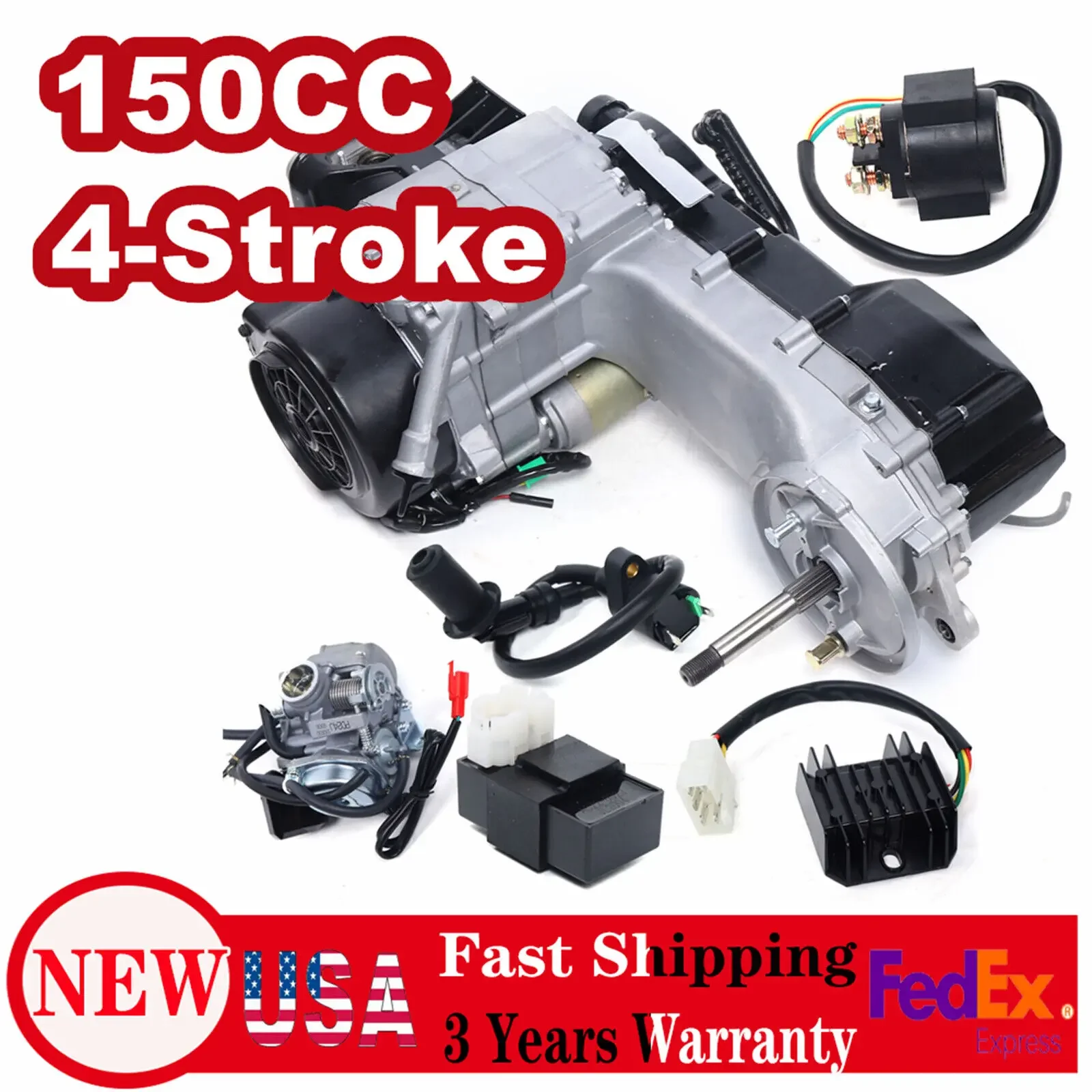 150CC GY6 Engine 4 Stroke 11'' Long Case Scooter Engine Motor with Single Cylinder Air-Cooling System Auto Clutch Go Kart Engine