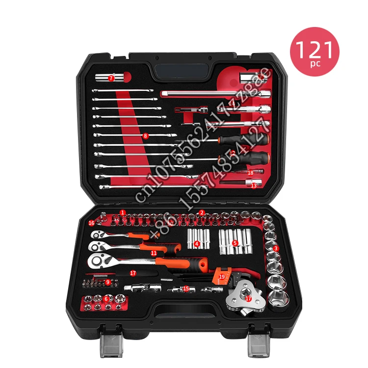 

TFAUTENF 121 pc hardware tool case with screwdrivers, sockets, ratchets and solid carryng box for home use and auto repair