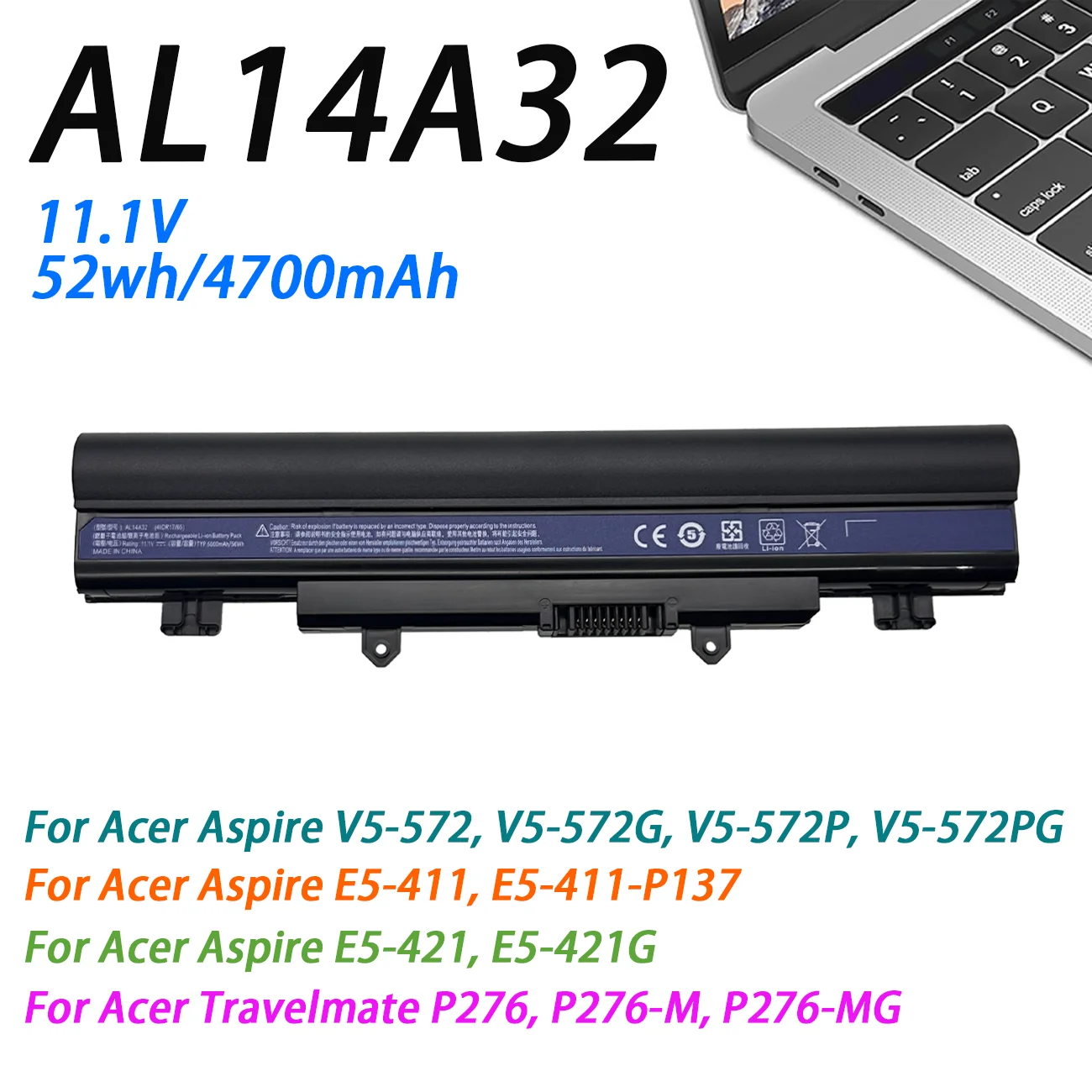 AL14A32 Battery For Acer Aspire E5-421 E5-471 E5-511 E5-571 E5-571P E5-551 E5-521 V3-472 V3-572 Laptop Battery