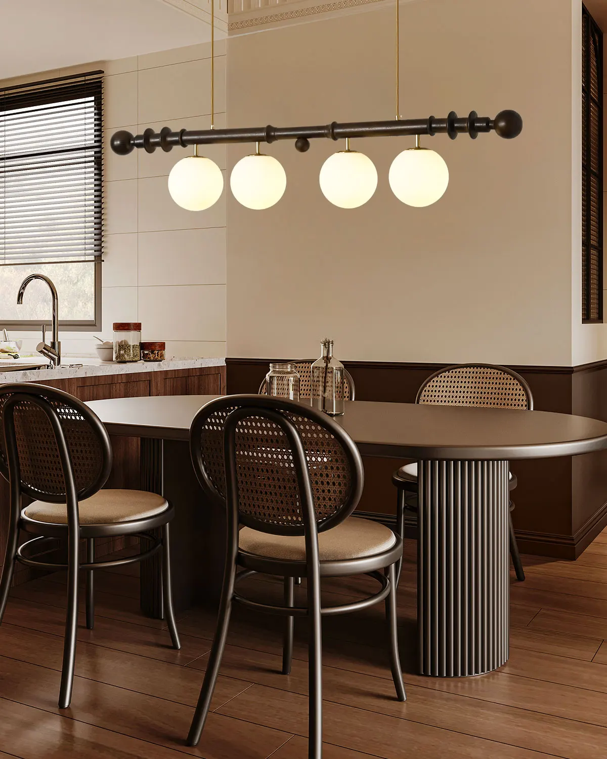 Chandelier wabi silent wind dining table strip light retro bar solid wood lighting