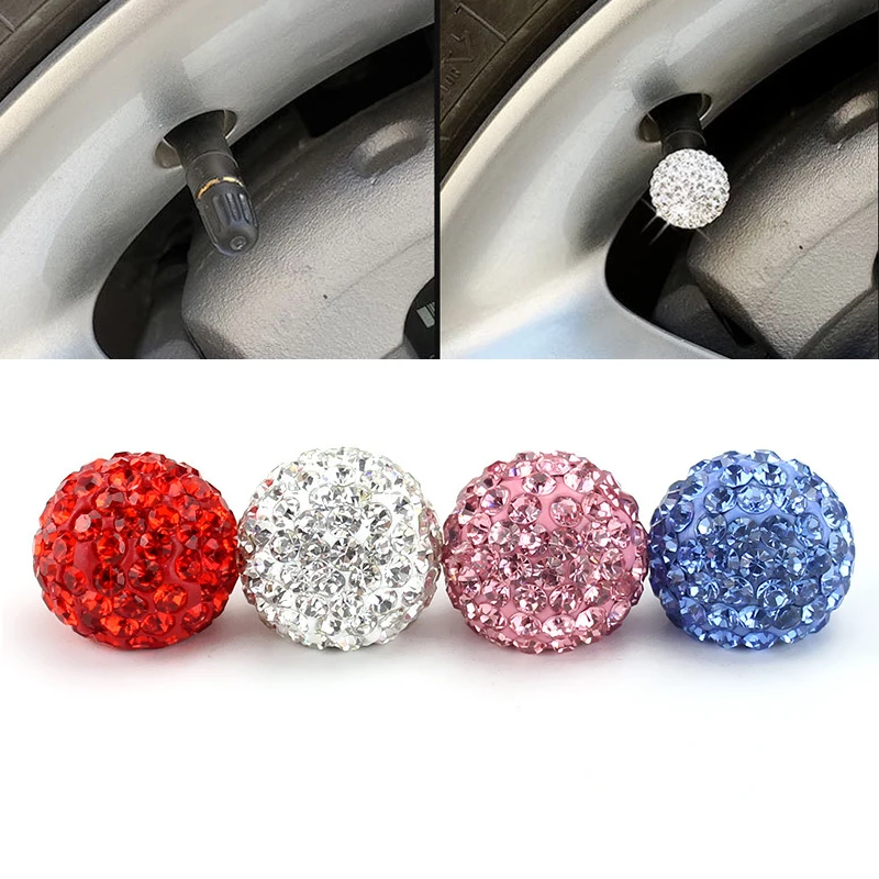 4PC Diamond Crystal Car Tire Valve Caps Shining Dust-proof Wheel Valve Cover