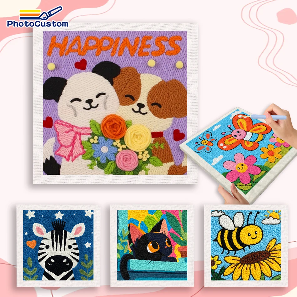 Kits de Punch Needle con Fotos Personalizadas de Gatos y Perros, Kits de Manualidades para Interiores, Kits de Punch Needle de Animales, Kits de Arte Mural para Adultos, Kits DIY