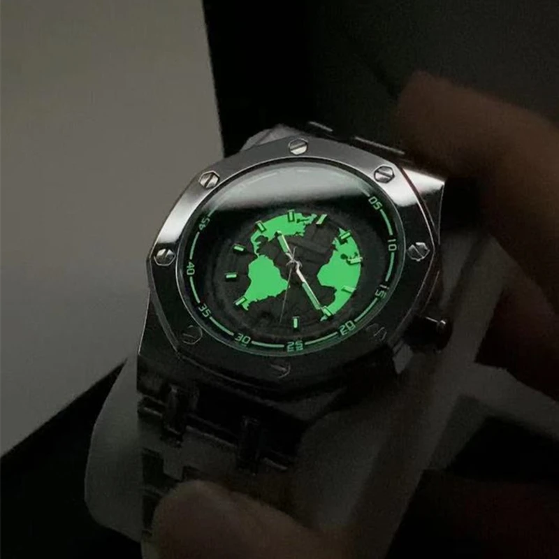 LEOCYLIN Automatic quartz watch fashion Waterproof all luminous for men Earth Wristwatch hollow New Relogio Masculino clock