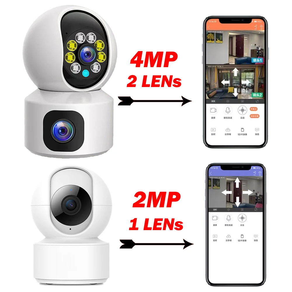 HD Wireless Dual LENs 2K 4MP IP WiFi Camera CCTV 360° PTZ Smart Home Security Protection Baby Pet Nanny 1080P Surveillance Cam
