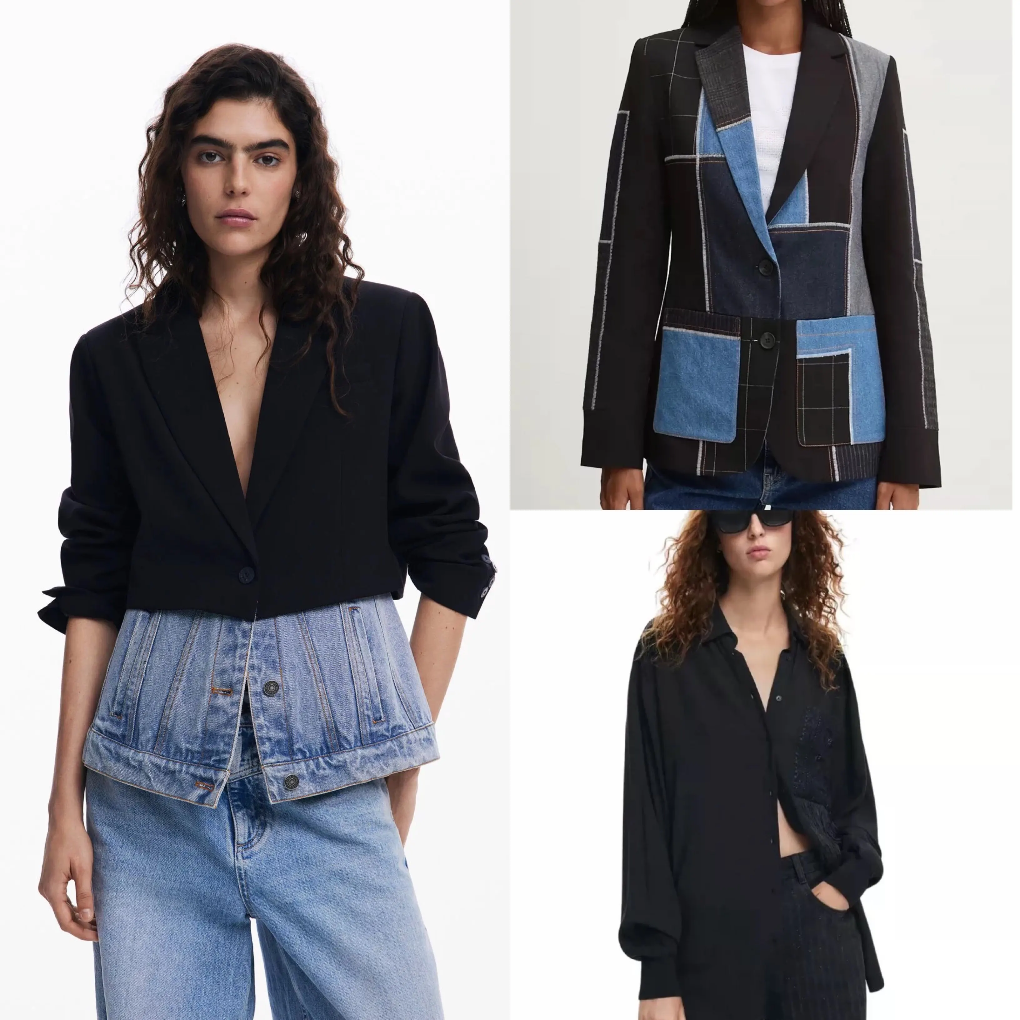 Spanish original European and American style contrasting splicing denim loose jacket suit jacket