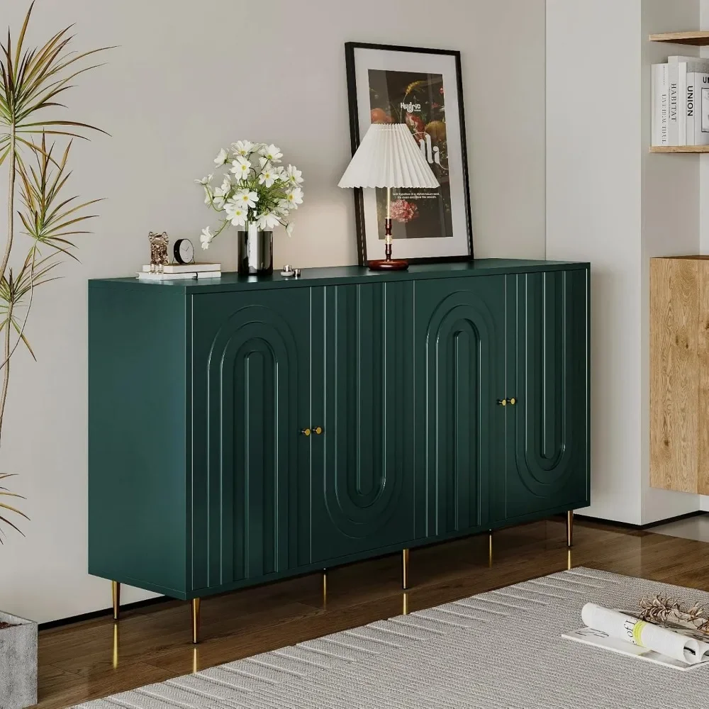 Aparador moderno de 60 pulgadas, mueble decorativo para Buffet, mesa de entrada verde con almacenamiento, Credenzas de madera para sala de estar, Bar en casa