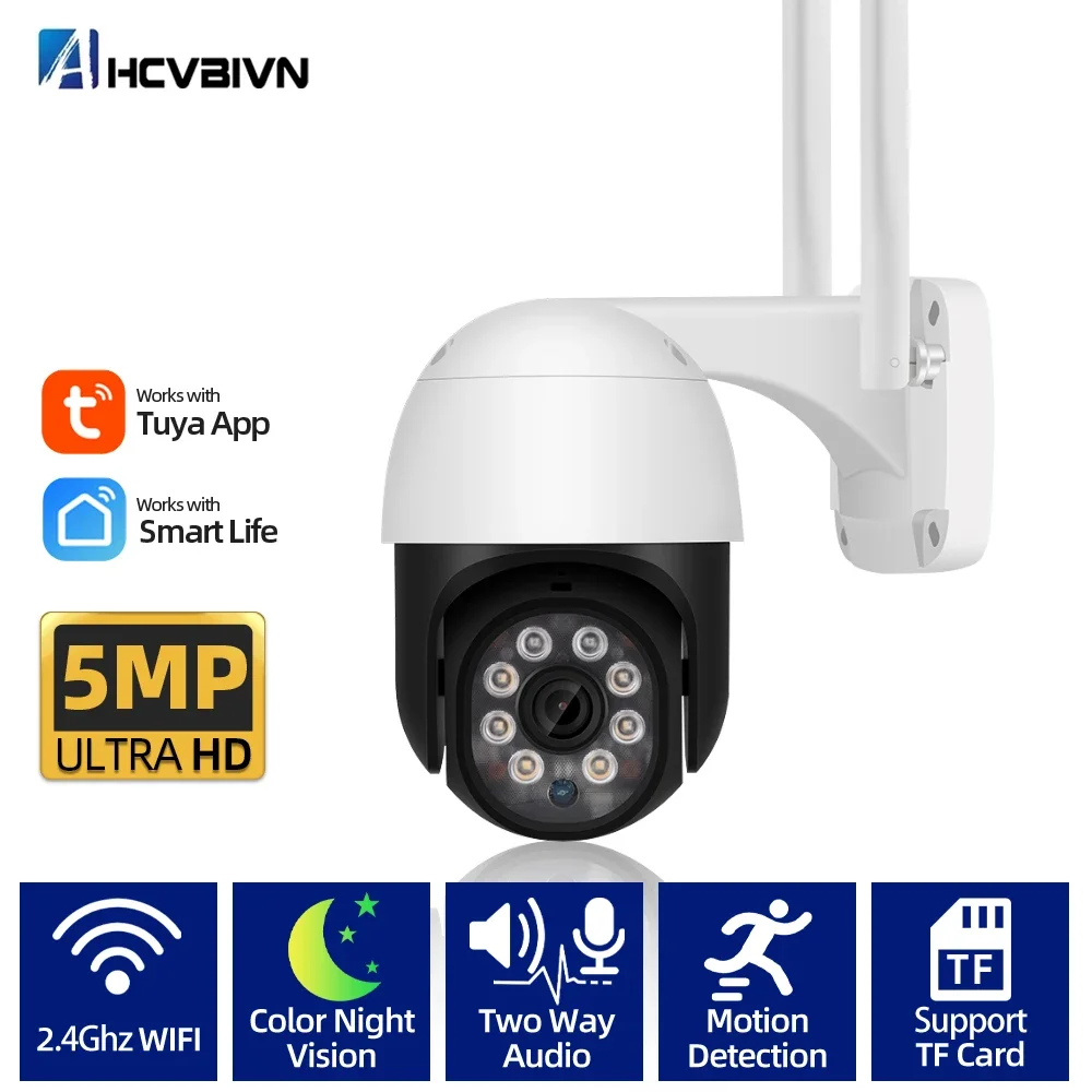 

5MP Tuya Wireless PTZ Surveillance Camera Auto Tracking Outdoor Two Way Audio Home Wifi CCTV Security Camera Smart Life IP Cam