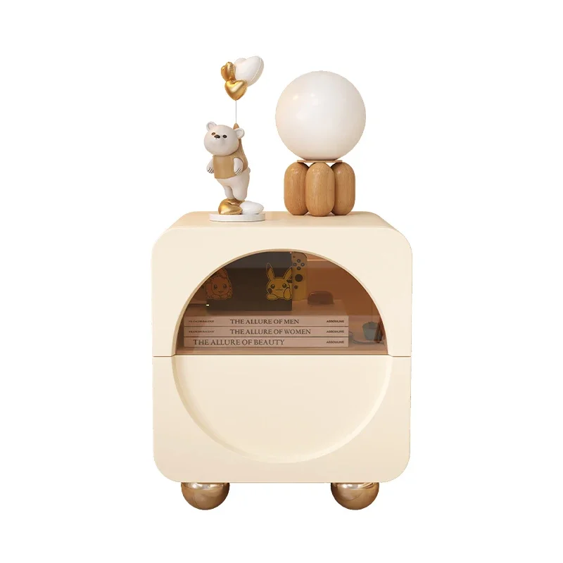 French Style Nightstand Cream Upholstered Minimalist Modern Solid Wood Bedside Table Small Bedroom Storage Cabinet