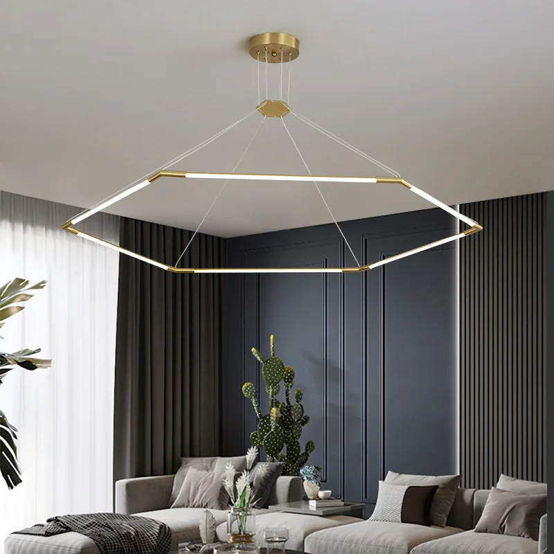 

Modern Gold Geometry Led Pendant Lights Living Dining Room Chandelier Lighting Office Cafe Bar Home Decor Hanging Lamp Luminaire