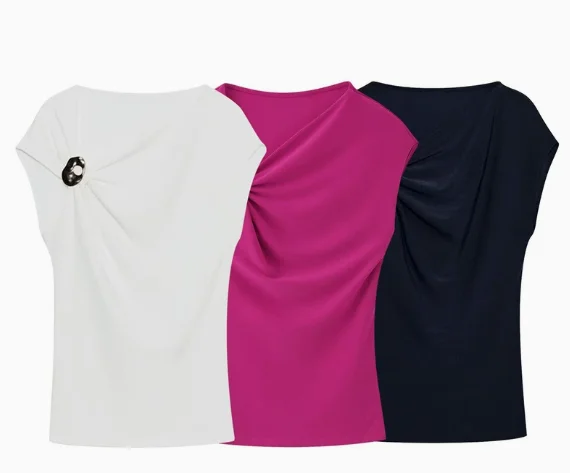 Spring Summer 2026 Women's Fashion Sexy Solid Color Folded Top Hot Girl Trendy Casual Wear