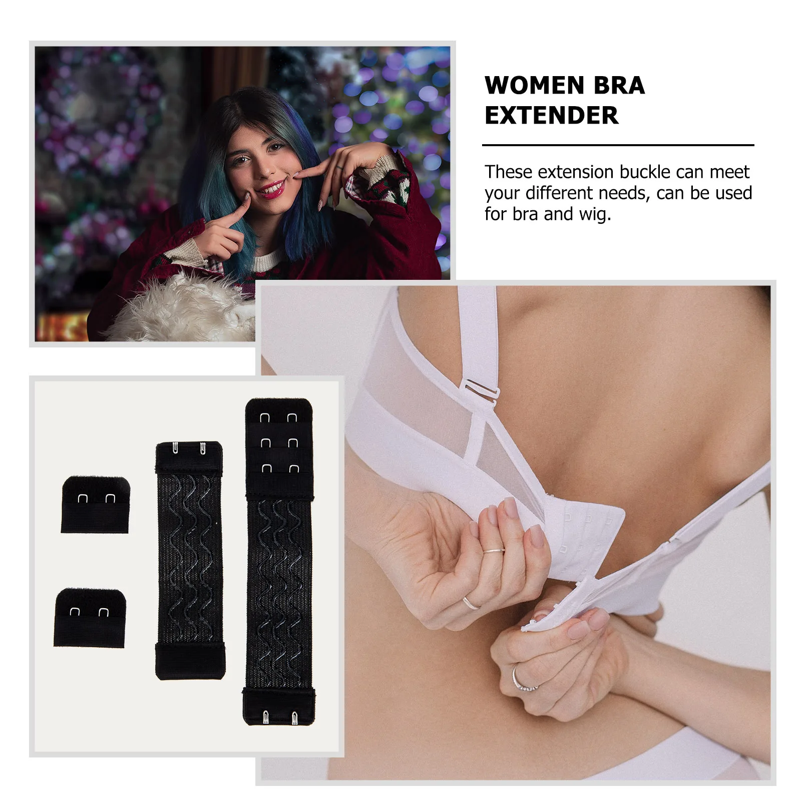 

4Pcs Tightening Strap Bra Extender for Women Adjustable Elastic Band Extension Grip Secure Fit for Wigs and Bras