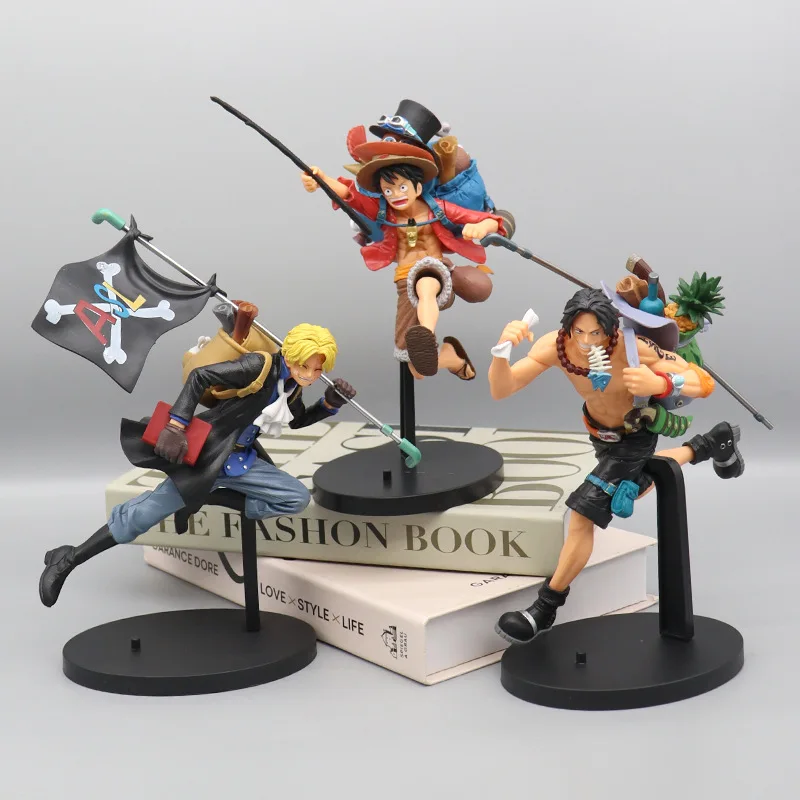 One Piece rufy Ace Sanji Figure Three Brothers Running zaino intagliato Action Model Ornament Anime giapponese giocattolo periferico regalo