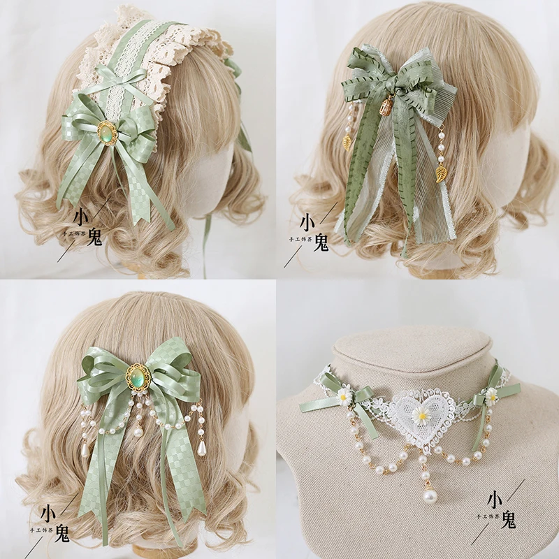 Originale Ruo Grass Lace Bow Hairwear Clip laterale Lolita copricapo ragazza Lolita Gadget