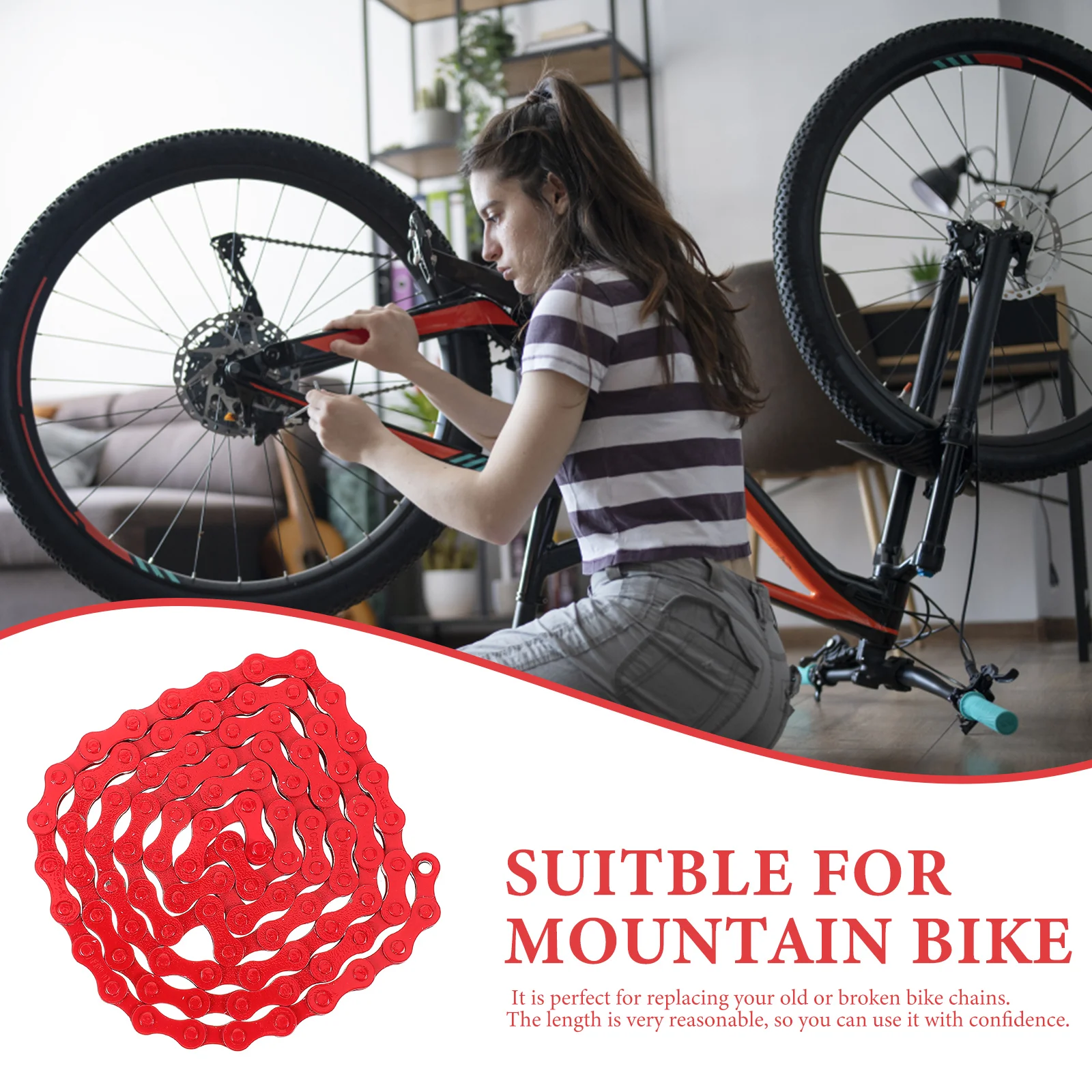 

Steel Bicycle Chain Replacement for Mountain Durable Single Speed Kids Bike Chain Easy Install Compact Reusable High Hardness