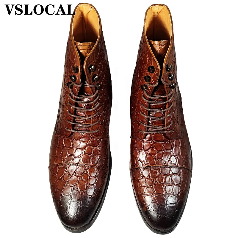 Luxury Brand Men's Ankle Boots Casual Mens Dress Shoes Black Coffee Brown Cap Toe Lace Up Cowboy Boots Leather Boots Men