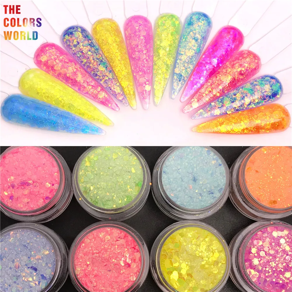 TCT-826 Acrylic Dip Powder Mix Rainbow Chunky Glitter Carving Nails Polymer Tip Extension Crystal Powder Nail French Manicure