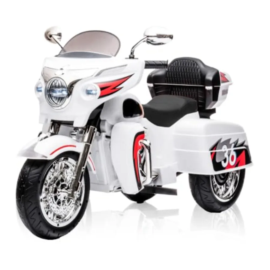 

12V Electric Motorcycle for Ages 3-8, 2 Seats Ride-On Motorbike with 3 Wheels, Bluetooth, USB, LED Light and Storage Box Safe a