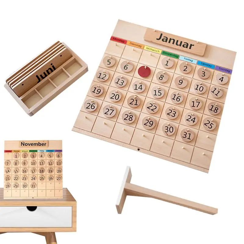 

Wooden Perpetual Calendar Wood Toy Magnetic Calendar Preschool Calendar Learning Toys Daily Weekly Kids Learning Calendar Kids