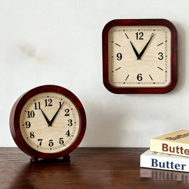 Retro Wall Clock Square Circle Simple Clock  Living Room Study Silent Clocks Elegant Aesthetic Design Home Decorative Clocks