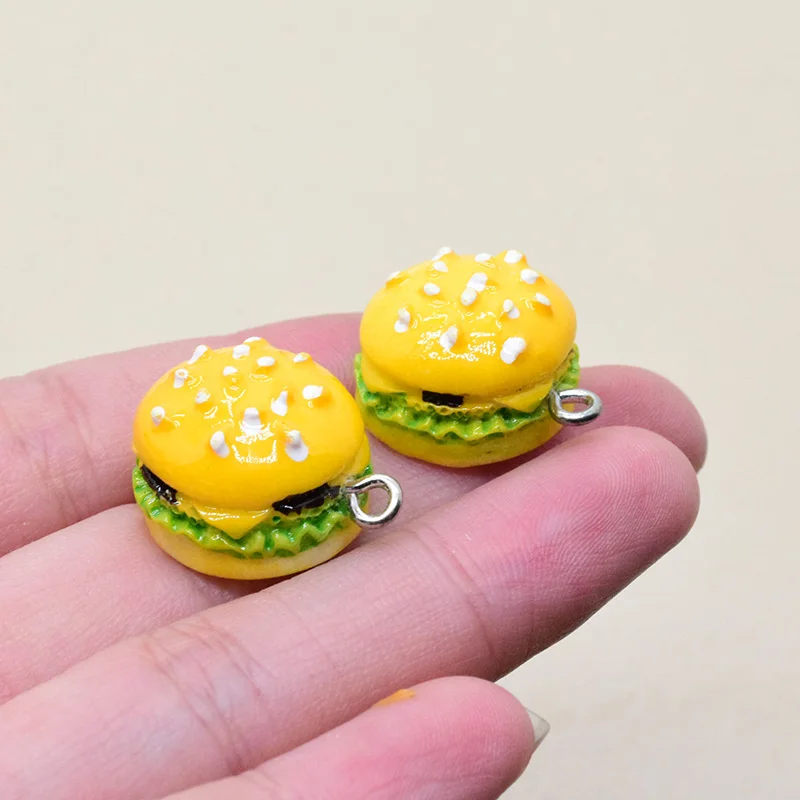 10pcs Mini Yellow Delicious Hamburger Resin Charms Cute Fast Food Pendant For Earring Keychain Diy Jewelry Making F424