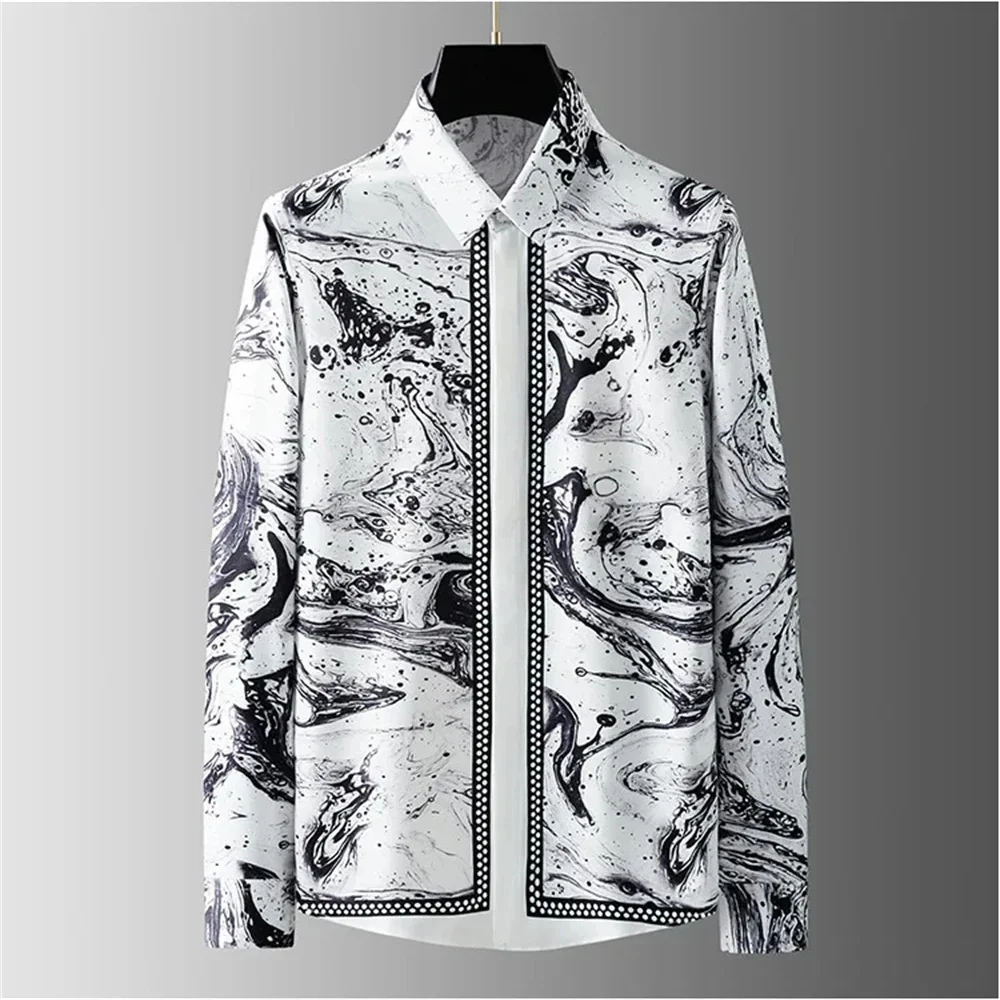 

Luxury Graffiti Printed Shirt Men's Long Sleeve Casual Shirt Fashion Street Korean Premium Large Size Men's Clothing 6XL