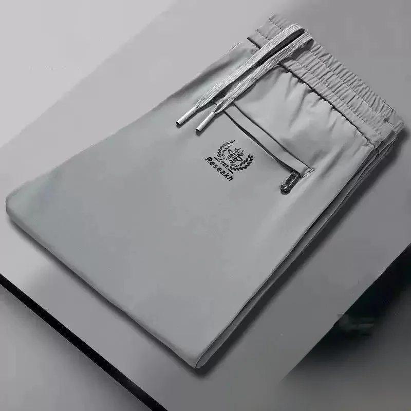 

Мужские летние брюки из ледяного шелка, ультратонкие, прямого кроя, повседневные, модные, брендовые, легкие, удобные, дышащие