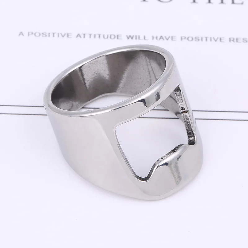 Stainless steel jewelry bottle opener ring laser cutting hollow beer bottle opener titanium steel ring image 3